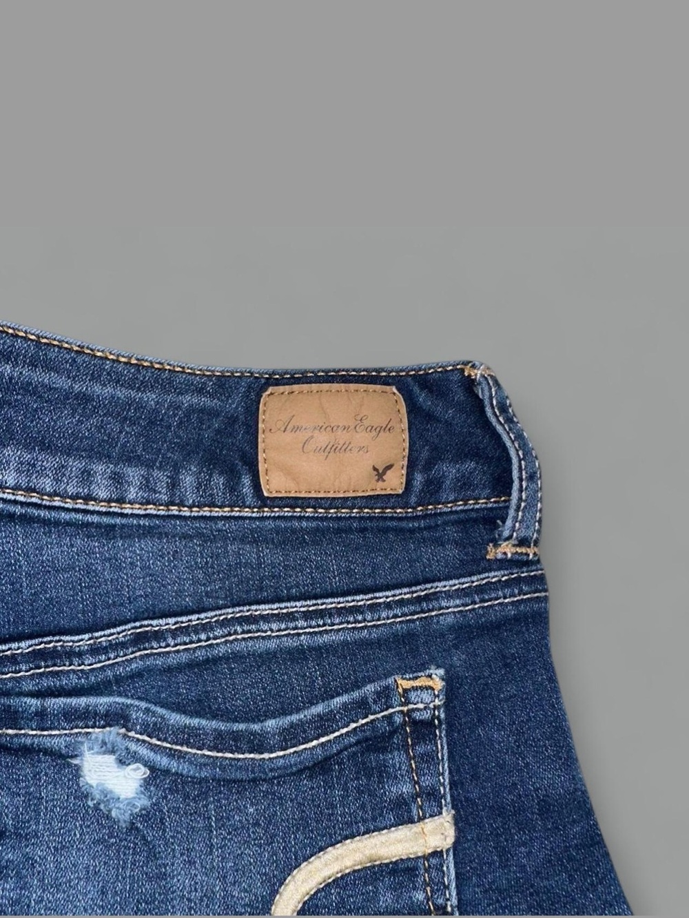 American Eagle AE Low Rise Dark Blue Distressed Ripped Denim Jean Shorts - Picture 3 of 4